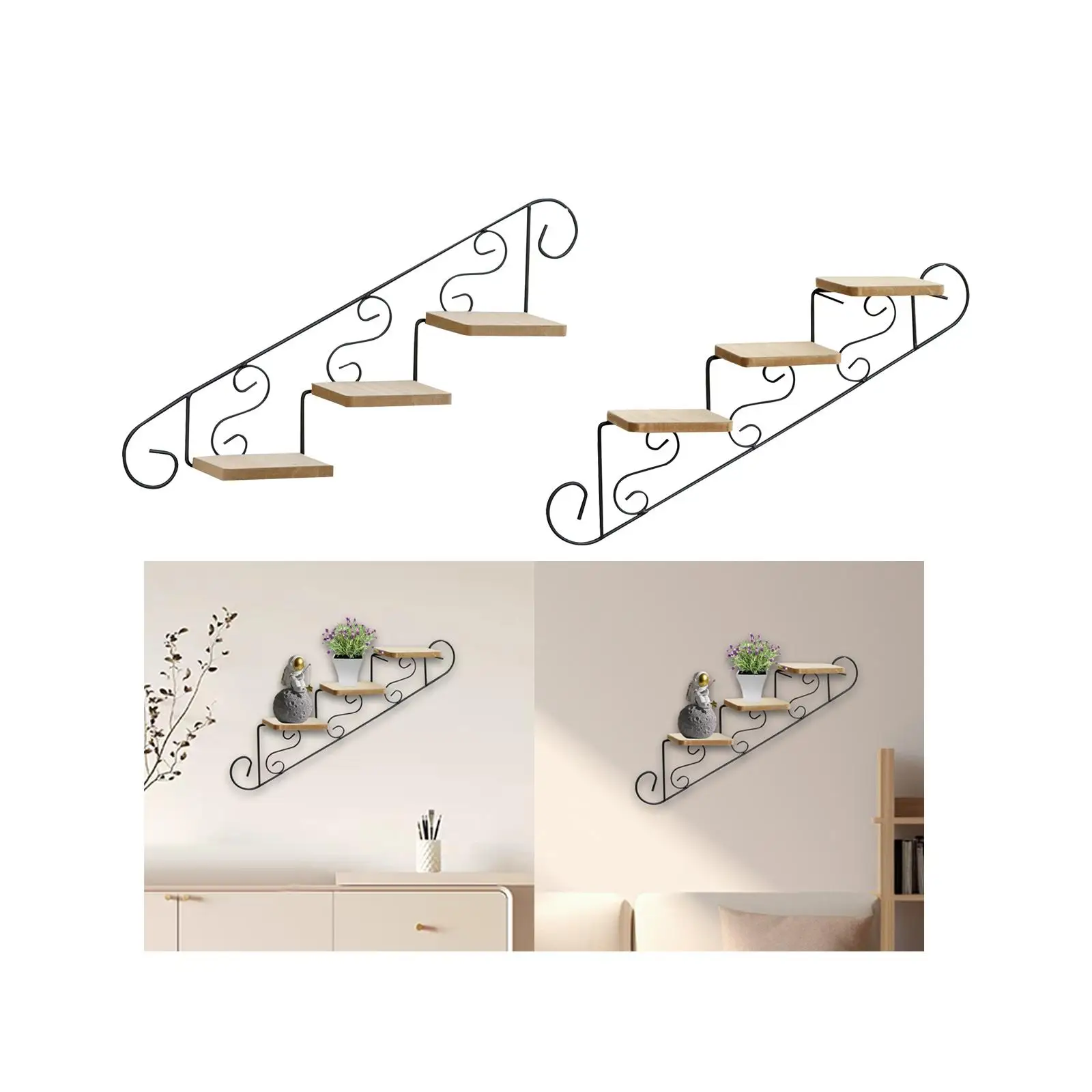 Staircase Decorative Shelf ,Plant Stand ,Retro ,Wall Decoration Storage Rack Wall Hanging Shelf for Bedroom Indoor Courtyard