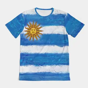 Grafik t-shirt bayrağı ile perulu erkek-desen 3D olduğunu, boyun,, kısa kollu üstleri, gevşek giyim, moda yaz, Gömleğin ilk 10 satışı, uruguay, 5 numara