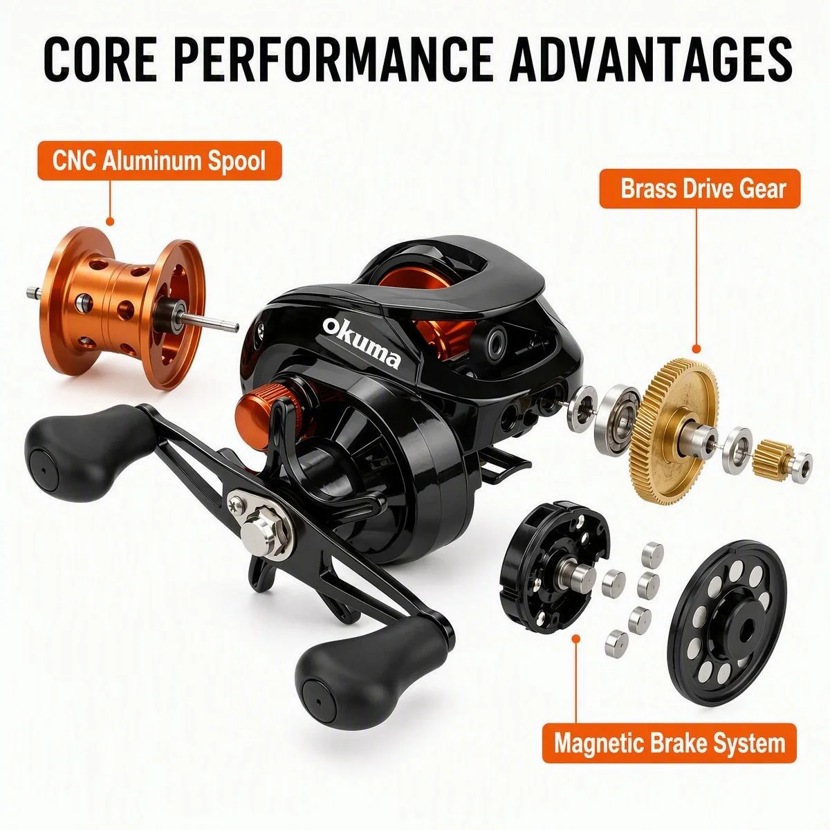 Okuma Baitcasting-Rolle, 6,3:1 Übersetzungsverhältnis, 12 kg maximale Bremskraft, Salzwasser-Baitcasting-Rolle mit kostenlosen polarisierten Angelbrillen, links und rechts – Detail 8