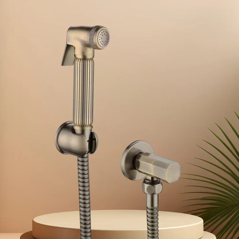Antique Hand Held Bidet Sprayer Douche Toilet Kit Antique Bronze Brass Shattaf Shower Head Copper Valve Set Jet Bidet Faucet Set