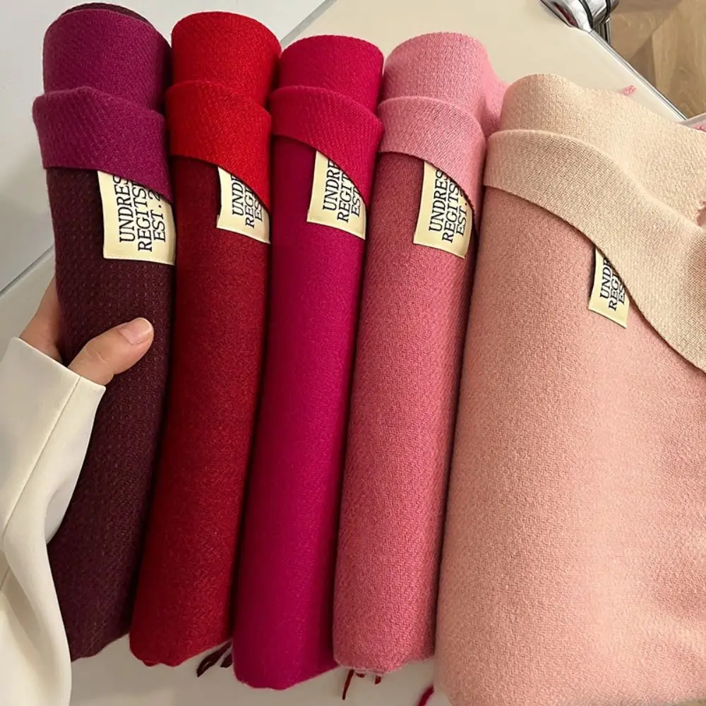 

Solid Color Imitation Cashmere Warm Scarf Double Side Diffrent Color Long Shawl Wraps with Tassel Blanket Winter Warm