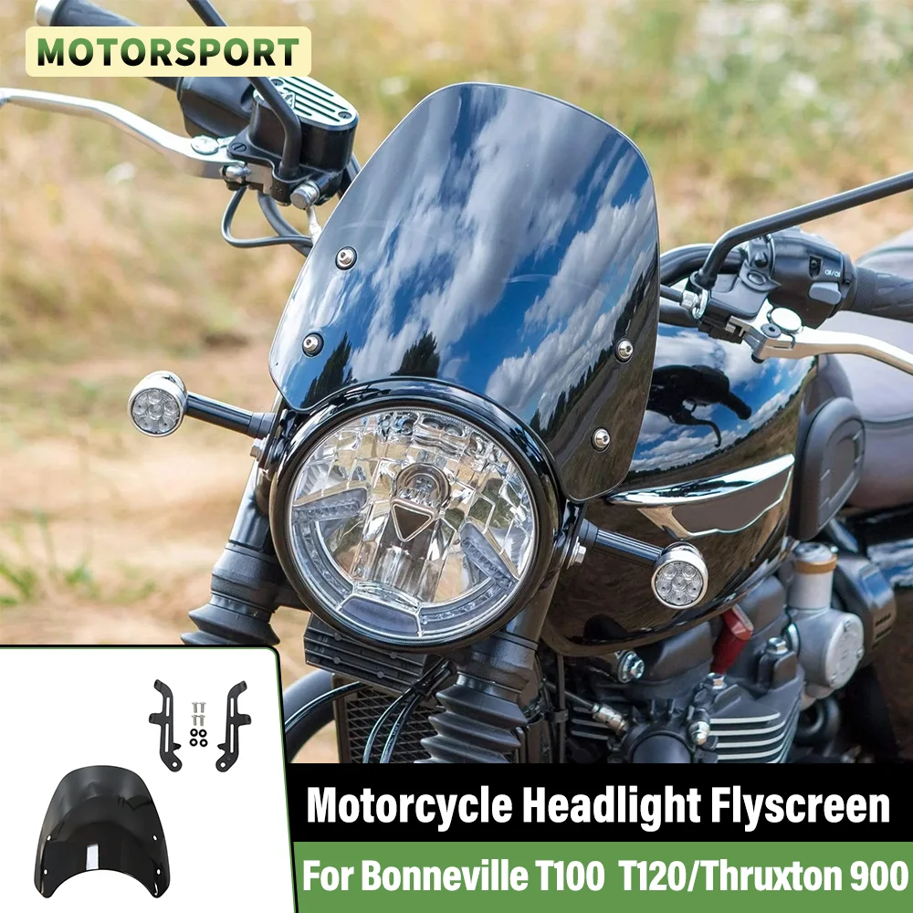 Motorcycle Flyscreen FOR Bonneville T100 T120 Thruxton 900 Headlight Windshield Windscreen Front Wind Deflector Guard Protection