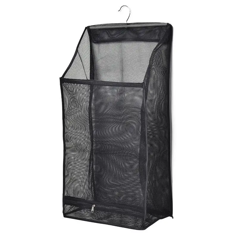 Mesh Laundry Hamper  Foldable Hanging Clothes Storage Basket Portable Space Saving Storage Bag Clothes Organizer for Wardrobe