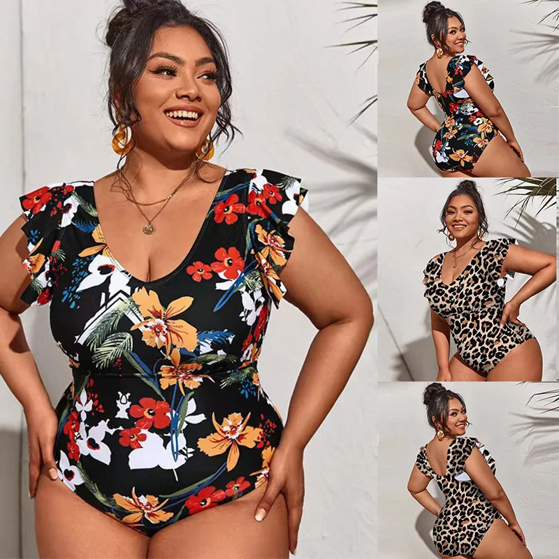 Kwiatowe Bikini Plus Size kobiety nadruk wzór lamparta stroje kąpielowe z wysokim stanem seksowne stroje plażowe wiosna lato damski strój kąpielowy