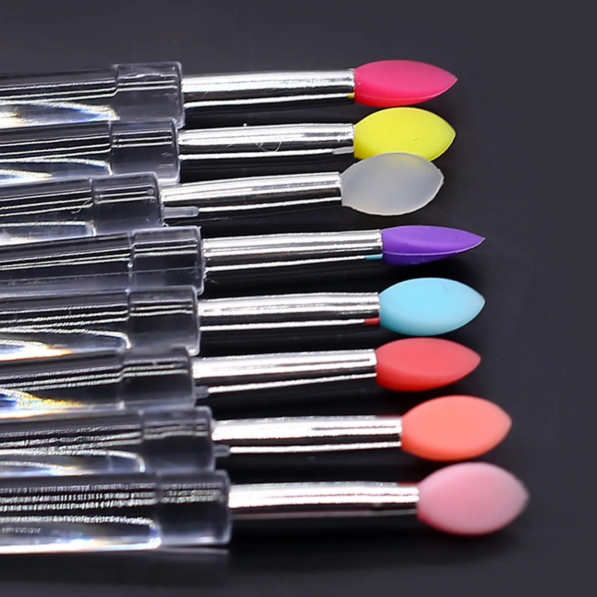 5 Stück multifunktionale Nail Art transparente Silikonpinsel, Nail Art Silikonstift, Spiegel Glitzerpulver Chrom Pigment Applicat