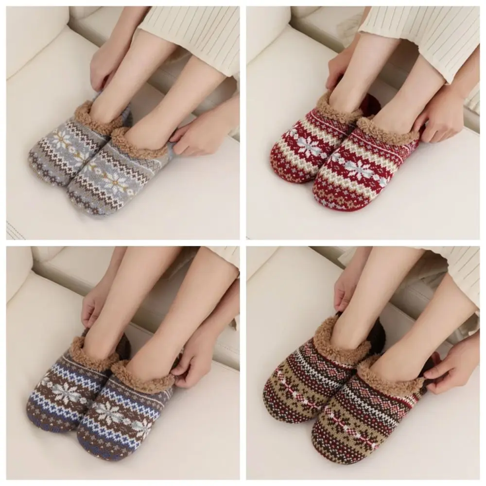 

Sweet Knitted Winter Floor Socks Snowflake Anti-slip Thicken Plush Socks Warm Hosiery Fleece Sleeping Socks Fall/Winter