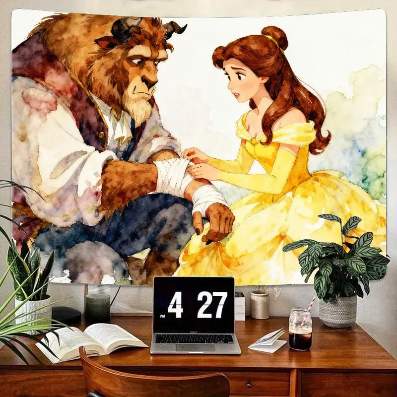 

1 шт., акварельный гобелен Disney Belle & Beast, романтический сказочный настенный художественный современный подарок для спальни, гостиной, домашнего декора