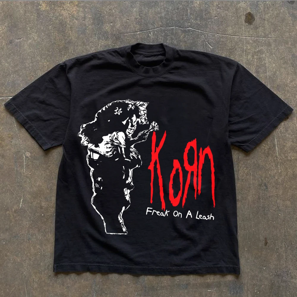 Korn Follow The Leader Cotton Printed T-Shirt Casual Metal Band Tee Men's and Women's Oversize Couple Tee Harajuku Y2K Tops