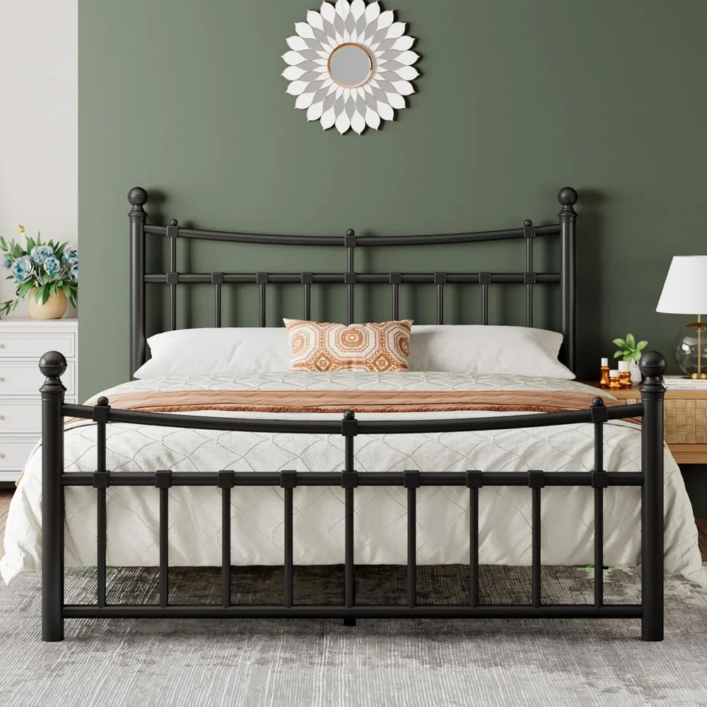 

Queen Size Bed Frame with 14 Steel Slats Support, Iron-Art Headboard and Footboard, 14 Inch Metal Platform Bed Frame