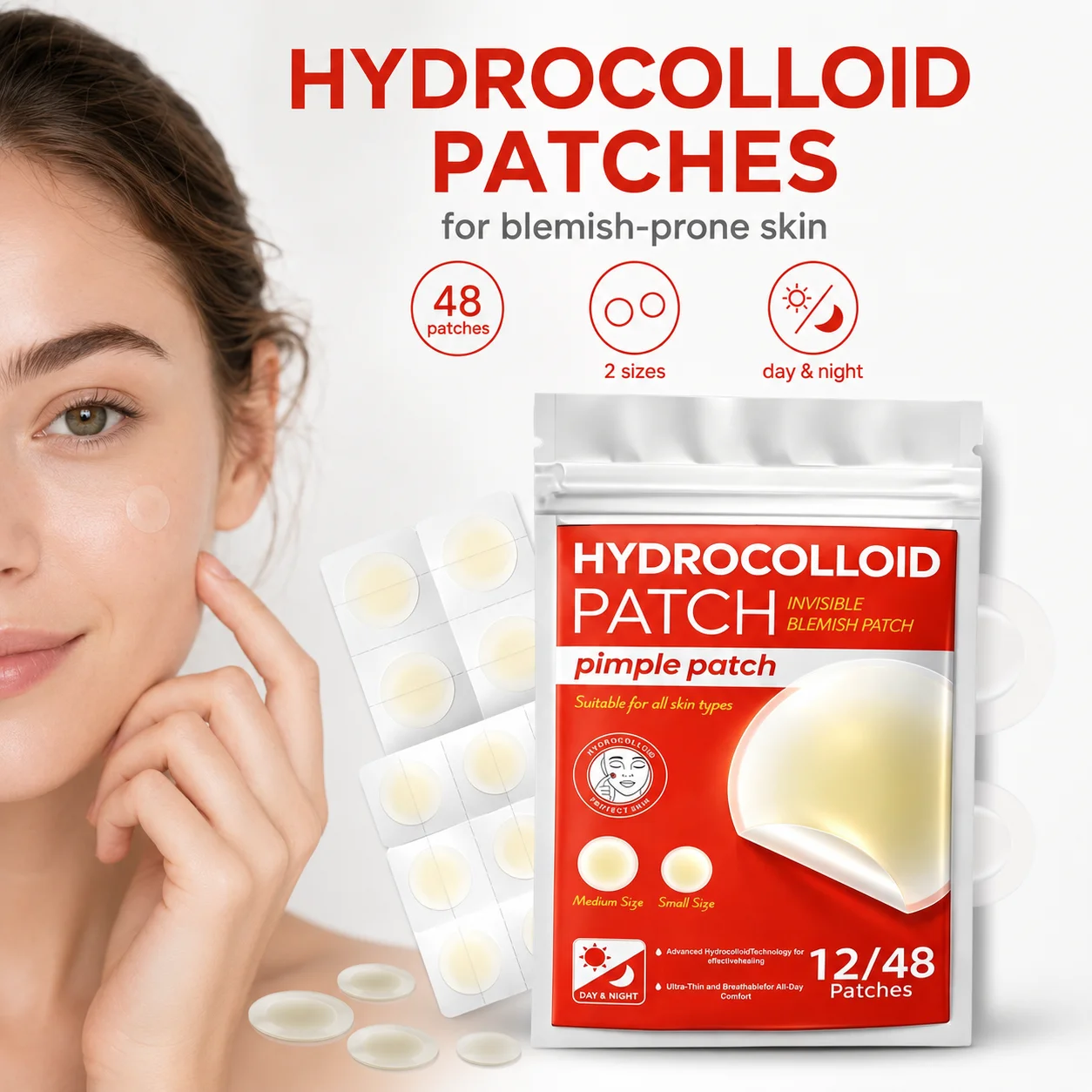 12/24/48pcs Invisible Round Pimple Patches, Clear Acne Spot Covers for Blemishes and Pimple Marks, Unisex