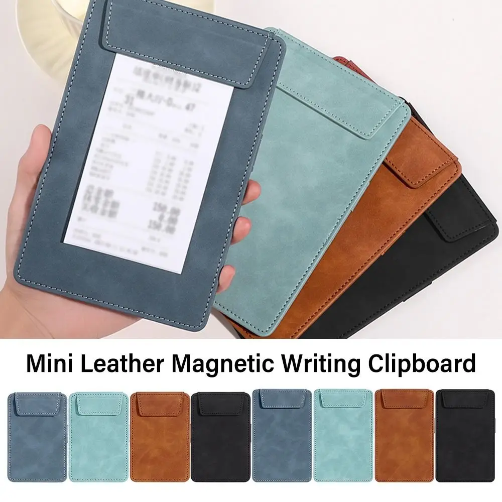 Leather Mini File Folder Creative Portable Magnetic Menu Covers Writing Clipboard Restaurant