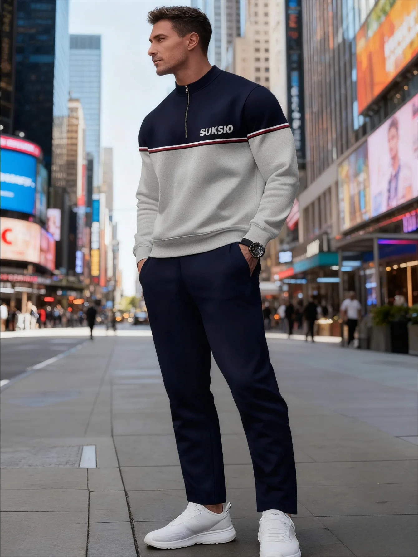 Conjunto de 2 piezas, conjunto deportivo de manga larga y pantalones largos a la moda para hombres europeos y americanos