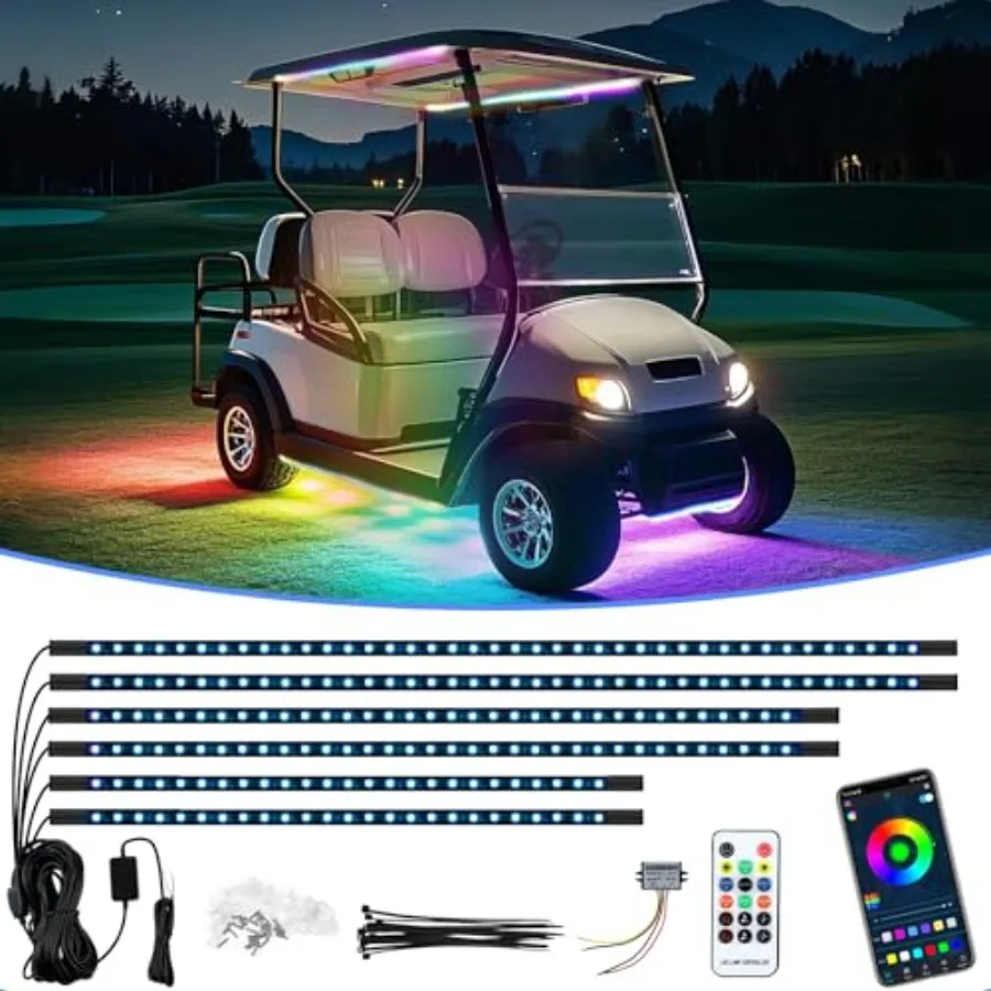 

Светодиодные фонари для днища и кабины гольф-кара, 12В - 80В, комплект подсветки днища гольф-кара с управлением через Bluetooth-приложение для EZGO Club Car