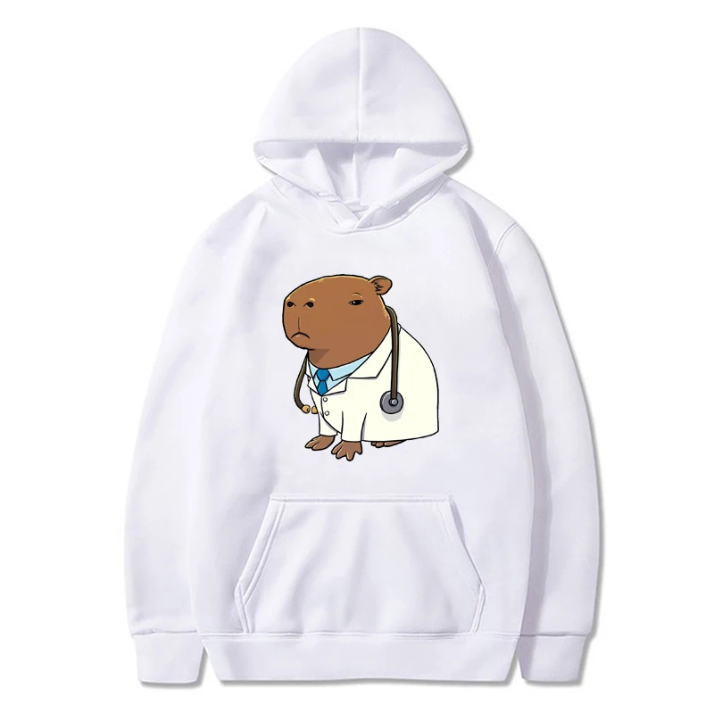 Capybara Doctor Costume Print Hoodies Kawaii Capybara Gangster Graphic Unisex Pullover Fashion Streetwear Women/Men Sweatshirt