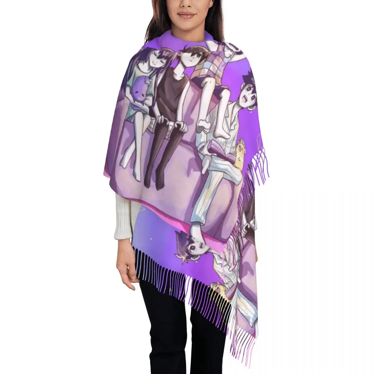 

Женский шарф с кисточками Omori Aubrey, длинная зимняя теплая шаль, шарф Sunny Basil Hero, подарки, кашемировый шарф