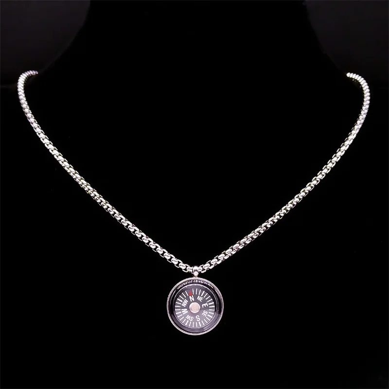 Trendy Compass Pendant Necklace for Women/Men Stainless Steel Silver Color Necklaces Christmas Gifts Jewelry colar feminino