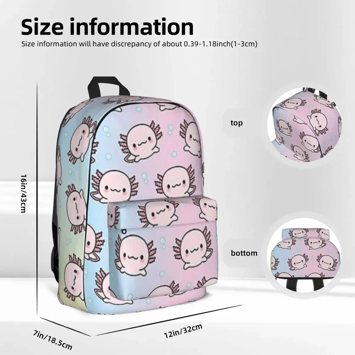 Mochila Axolotl bonito para crianças, mochila escolar, mochila portátil, mochila de viagem, mochila de grande capacidade, moda