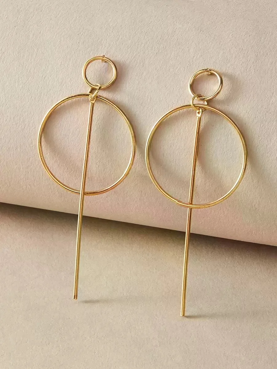1pair Ring Decor Drop Earrings