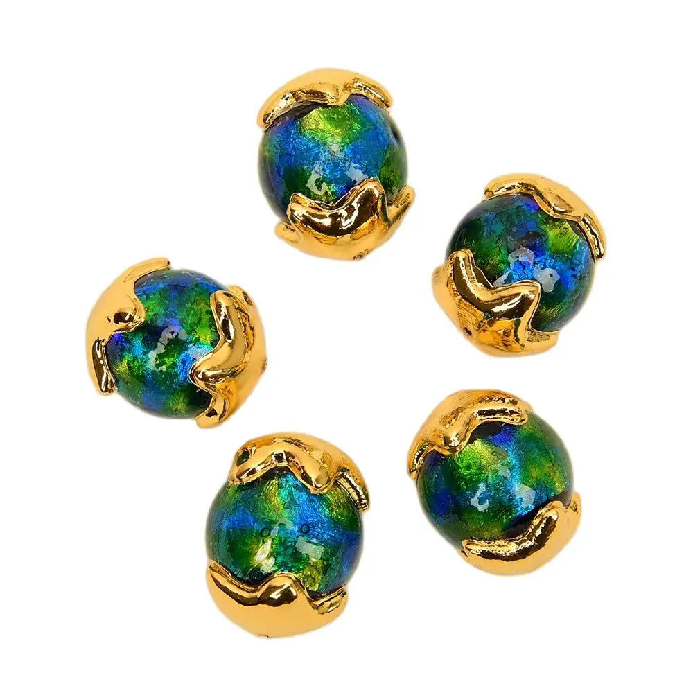 

APDGG Wholesale 5 Pcs Blue Murano Glass Gold Plated Spacer Beads Female Accessory Findings Jewelry Making DIY