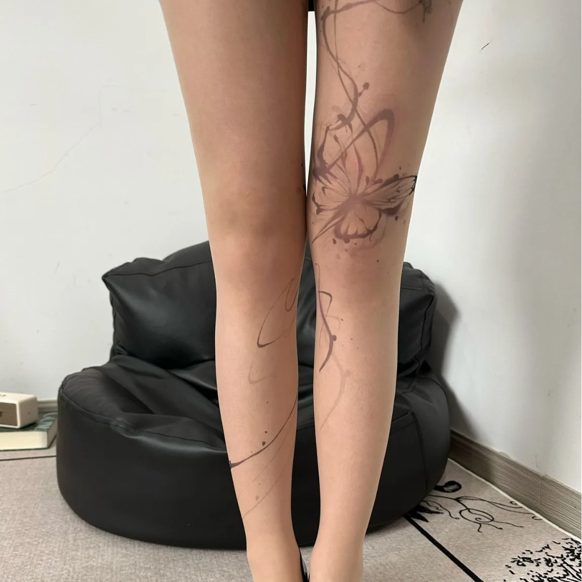 New Women Sexy Butterfly Printed Stockings Splash Ink Design Pantyhose Punk Letter Tattoo Tights Lace Tights Party Accessories