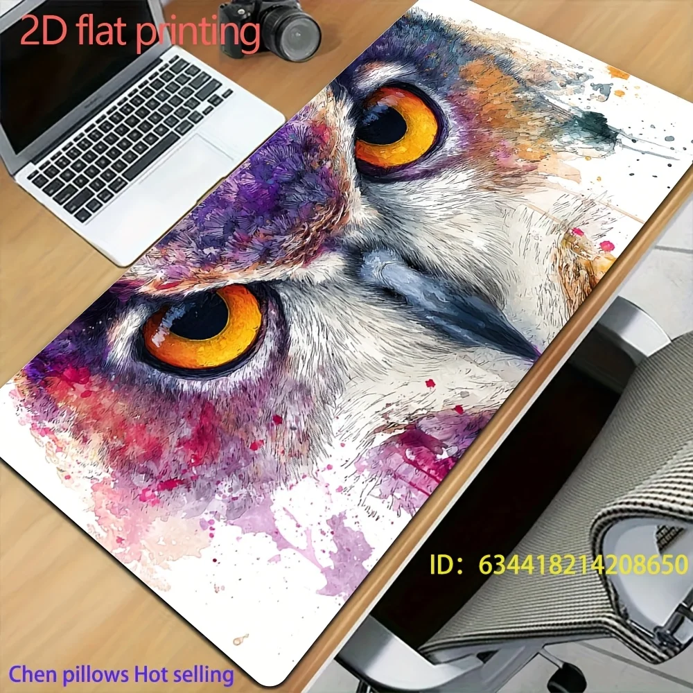 Watercolor Owl Large Mouse Pad, XXL Artistic Desk Mat, Non-Slip Keyboard Pad for Gamers & Office