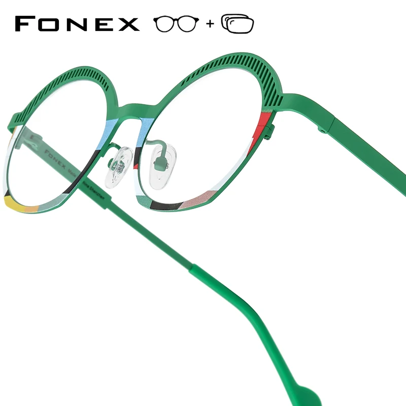 FONEX Progressive Prescription Glasses Anti Blue Ray Optical Myopia Lens Eyewear Women Oval Eyeglasses Titanium Frame 85926