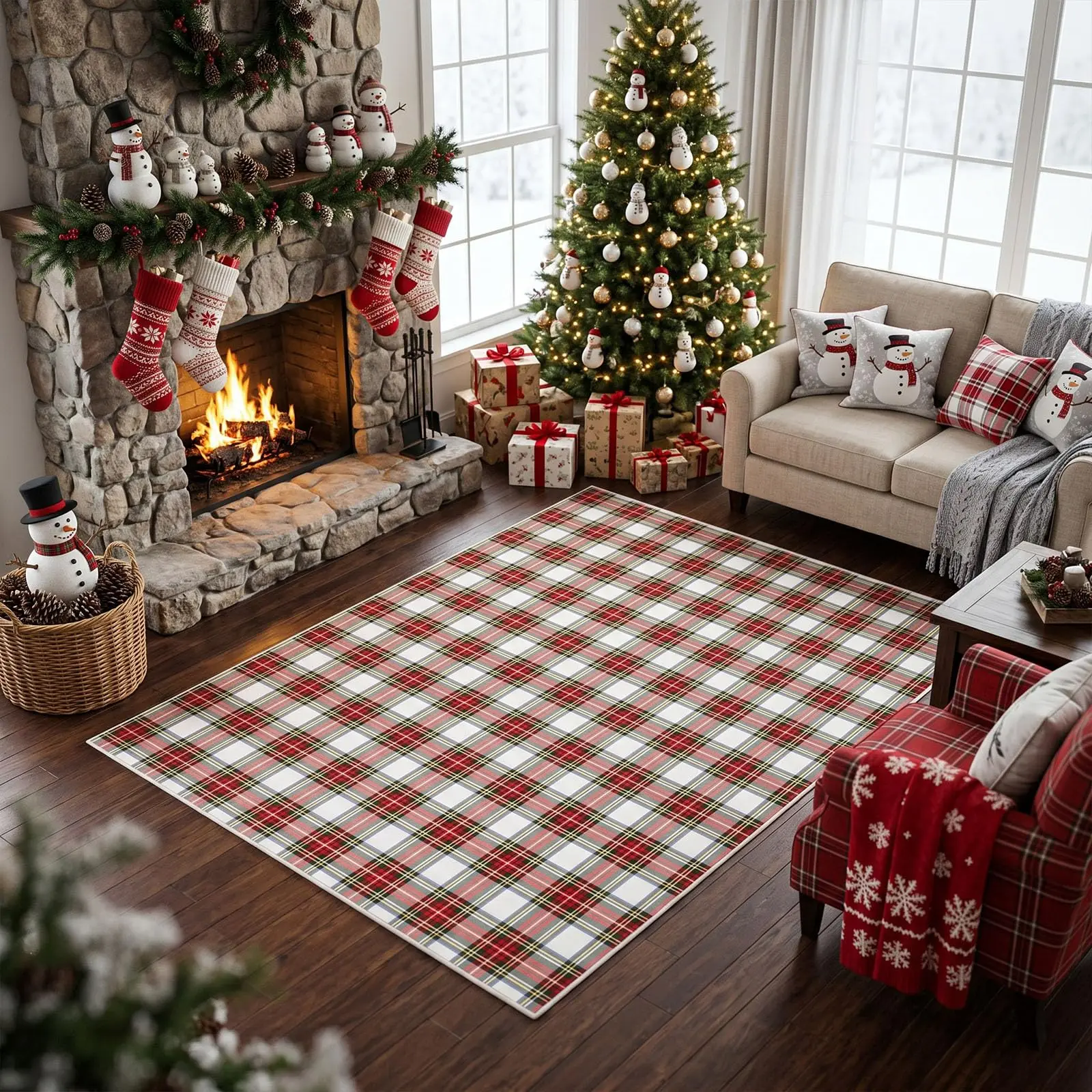 Vintage Snowman Ornament Xmas Printed Carpet Winter Holiday Decorative Large Floor Rug for Home Decor Christmas New Year