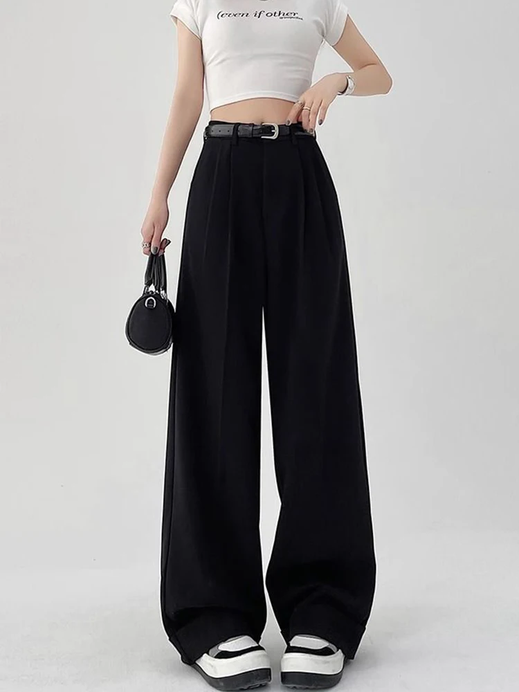 Botvotee بدلات غير رسمية سروال للنساء مكتب أنيق أنيق واسع الساق عالي الخصر بنطلون أسود مع حزام ملابس الشارع الشهير Y2k Fashion #3