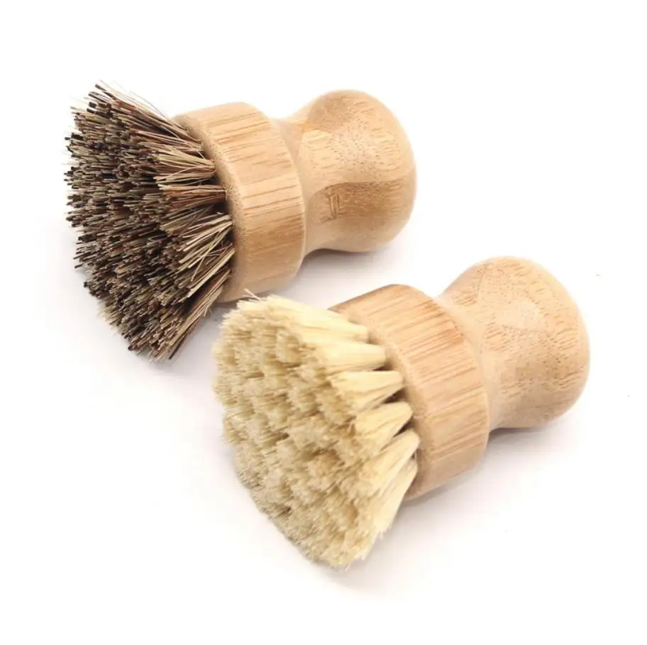 Cleaning Brushes Bamboo Dish Scrub Kitchen Wooden Scrubbers For Washing Cast Iron Pan Pot Natural Sisal Bristles ni169