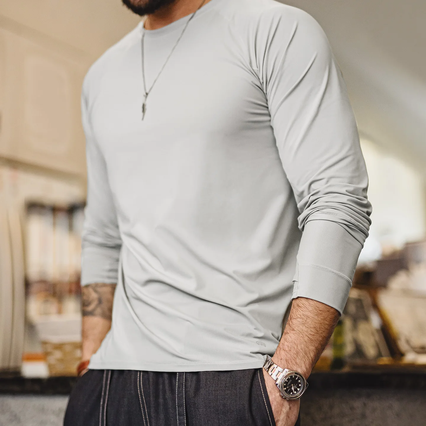 Maden Men's Amekaji Raglan Sleeve Quick Dry Sports T Shirt Sun Protection Solid Color Long Sleeve Cool Touch Base Tee Spring