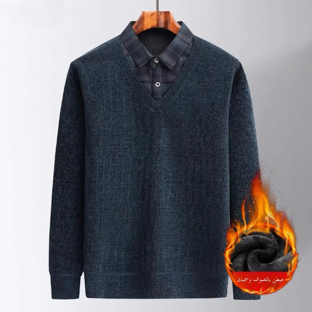 Thiened Fce Sweater Casual Base Layer irt Warmth Middle-Aged And ly Men's Faion Dad Clothes Guangzhou Thirteent...