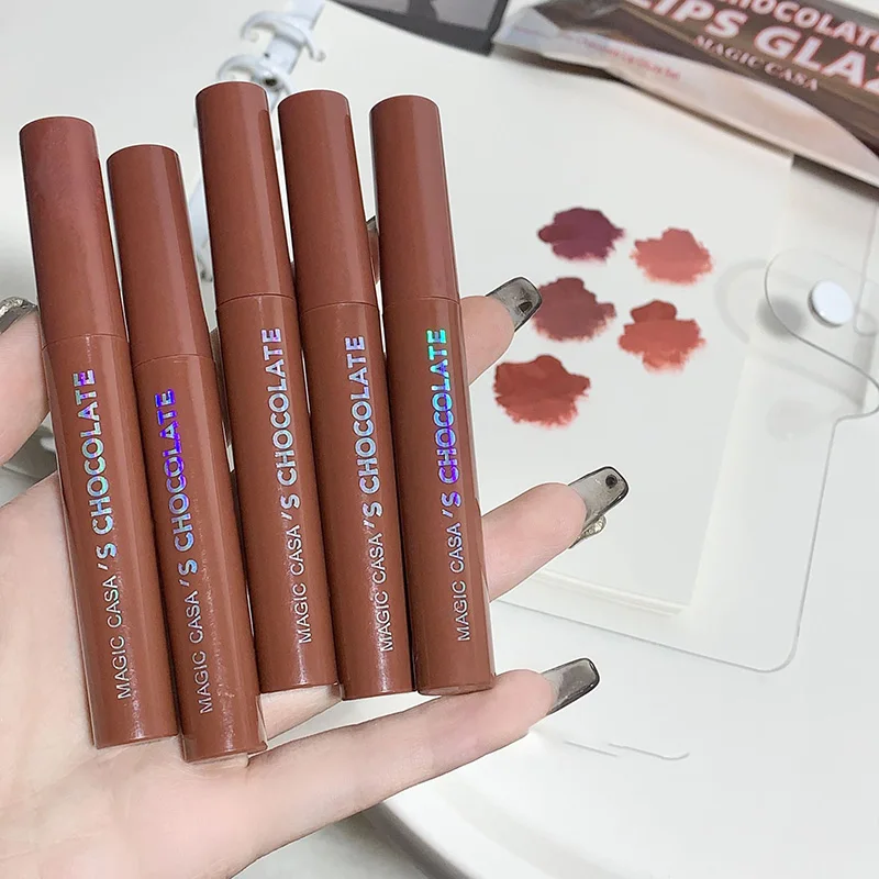 Chocolate Lip Glaze Set Velvet Matte Not Fade Long lasting Rich Cream Lipstick Milk Coffee Lip Color Women Makeup Lip Tint