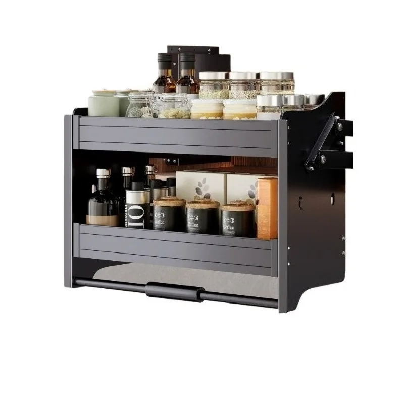 Kitchen hanging cabinet lift pull basket upper cabinet upper and lower buffer drop-down seasoning basket kitchen rack