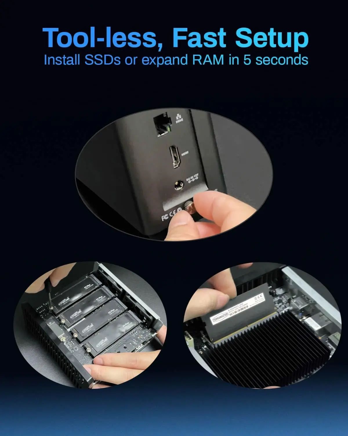 TERRAMASTER F4 SSD 4Bay NAS تخزين جميع خادم SSD NAS N95 QuadCore CPU 8GB DDR5 RAM 5GbE منفذ تخزين مرفق