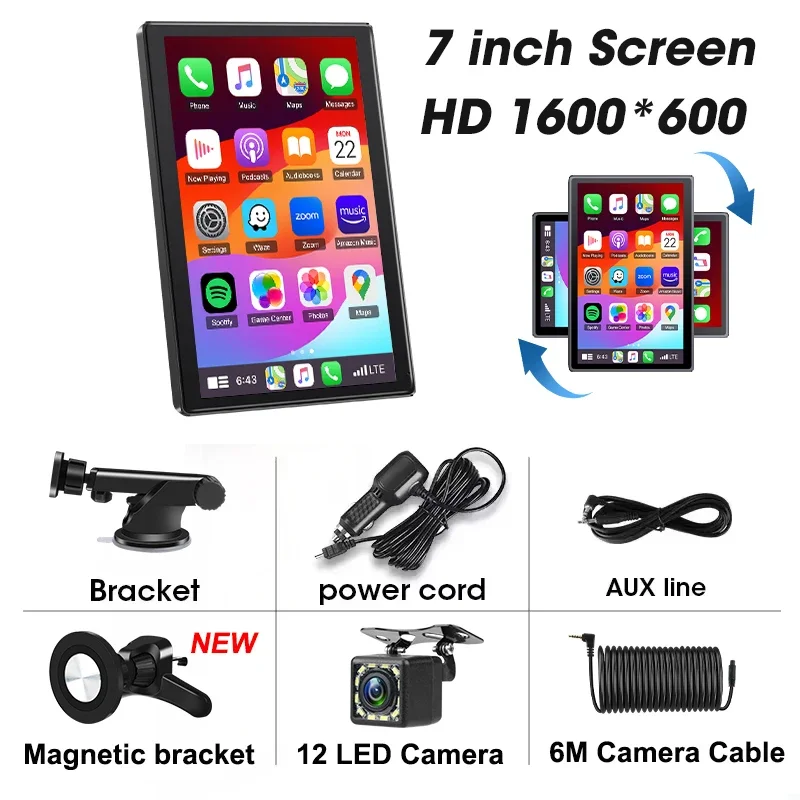 7/8 inch auto multimedia speler ondersteuning horizontaal en verticaal scherm draadloze Carplay Android auto stereo magnetische beugel