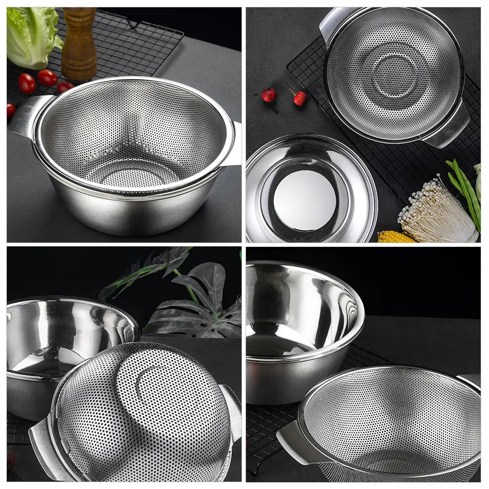 

2 Piece Stainless Steel Double layer Drain Basket Kitchen Supplies Fruit Cleaning Baskets Efficient Storage Faster Draining