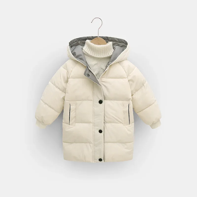 Neue 2-10 Jahre Winter Lange Jacke für Mädchen und Jungen, Outdoor-Bekleidung, Dick, Wärmeisolierend, mit Kapuze, für Kinder, Wattierte Baumwoll-Oberbekleidung – Detail 3
