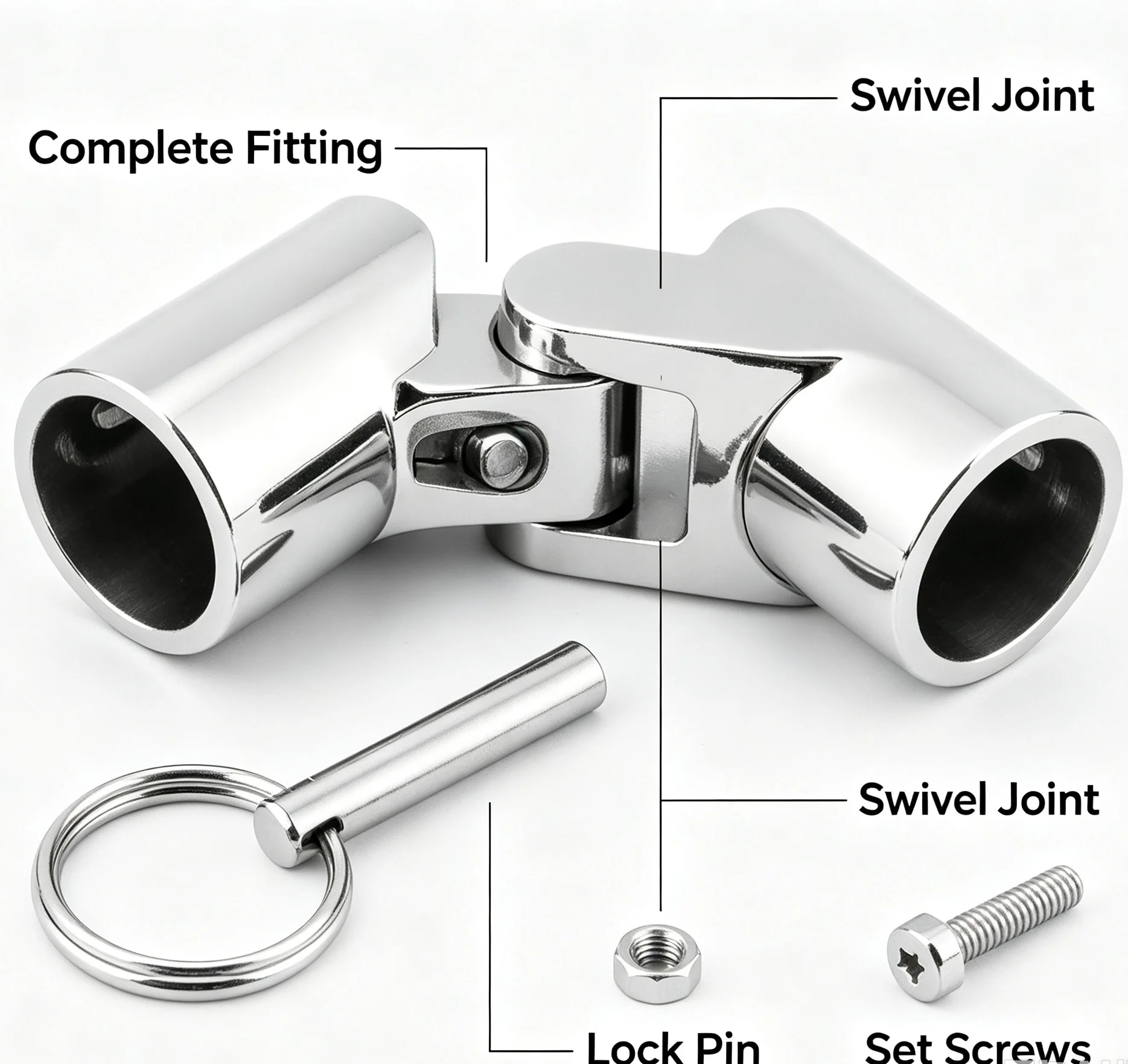 1Pcs 316 Marine Stainless Steel Folding Swivel Tube Connector FIT FOR Boat Bimini Top Railing Flag Pole