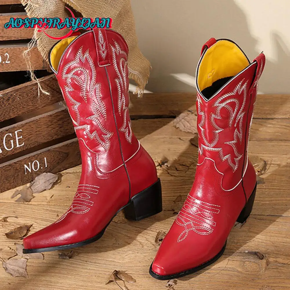 Women's Western Sewing Floral Cowboy Boots 2023 Vintage Embroidery Cowgirl Boot Shoes