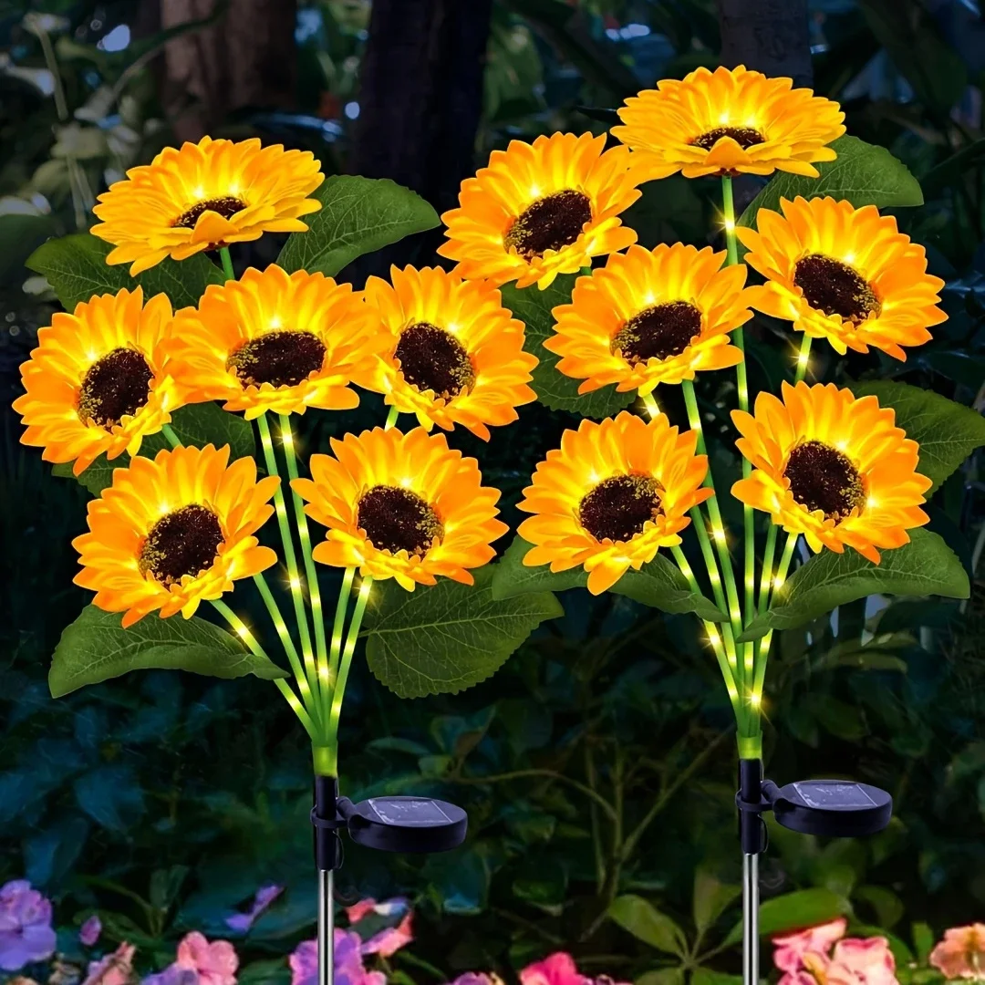 NEWEST 6/3/1Head Solar Simulation Sunflower with Luminous Pole LED Lights Garden Yard Lawn Night Lights Landscape Decor Lamp