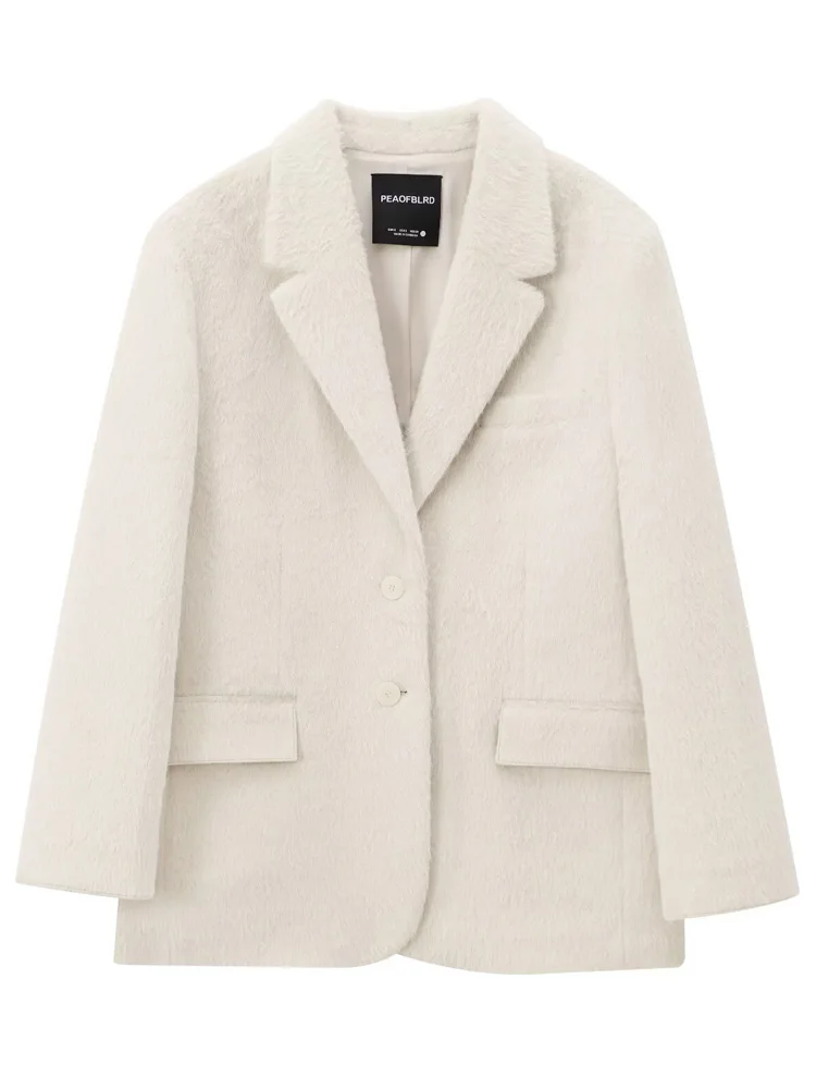 HXAO Women\'s Blazer White Faux Fur Blazer Office Wear Women Long Sleeve Fitted Blazers Women\'s Suit Jacket High Quality Blazers