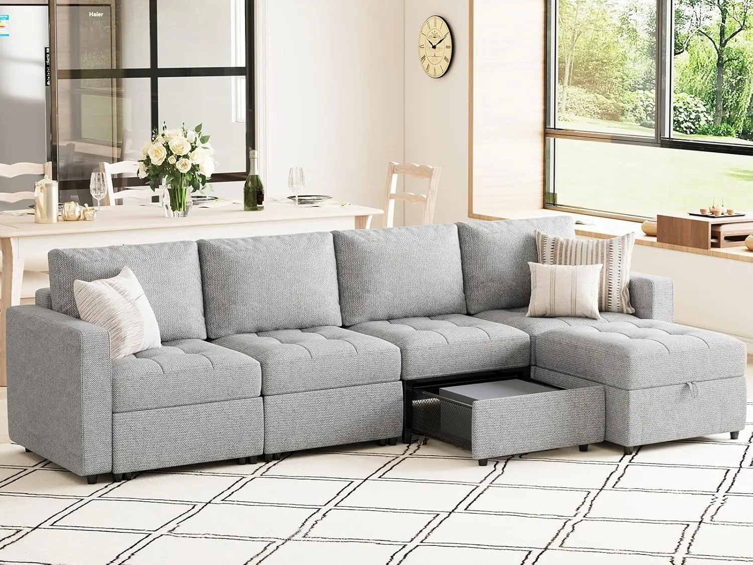 

Modular Sectional Sofa Couch Modern L Shaped Sofa with Ottomans Fabric Convertible 5 Seater Sofa Sectionals Sleeper Couch