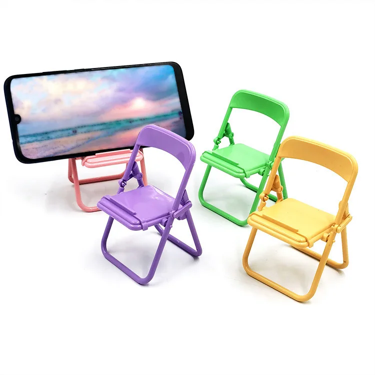 1Pcs Lovely Plastic Folding Chair Shaped Phone Stand Holder Candy Color Cute Desk Mobile Phone Lazy Holder for Watching TV Movie