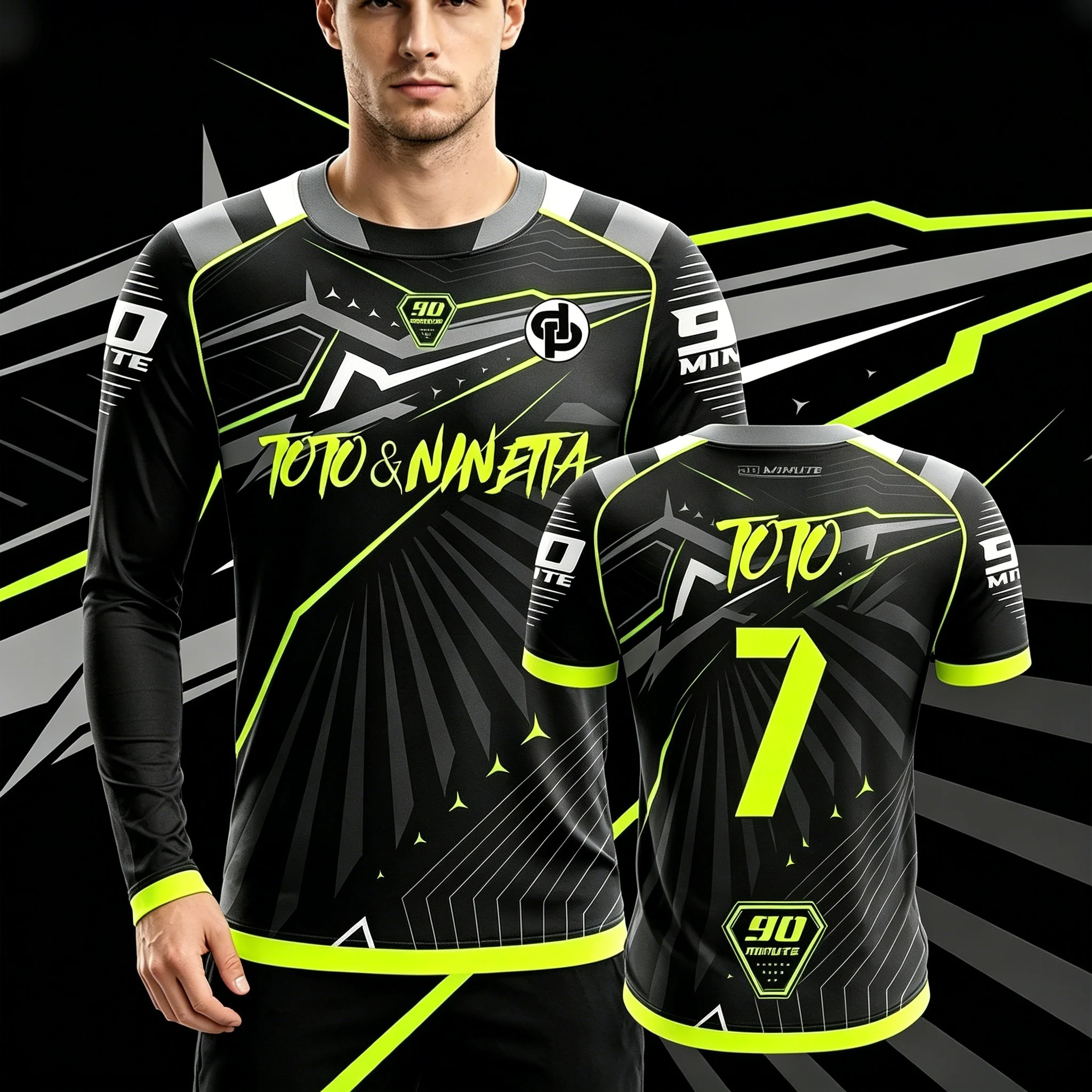 E-sports Style Printed Long-sleeve T-shirt Men's Game Theme Sports Top Trendy Digital Letter Pattern Casual Daily Wear