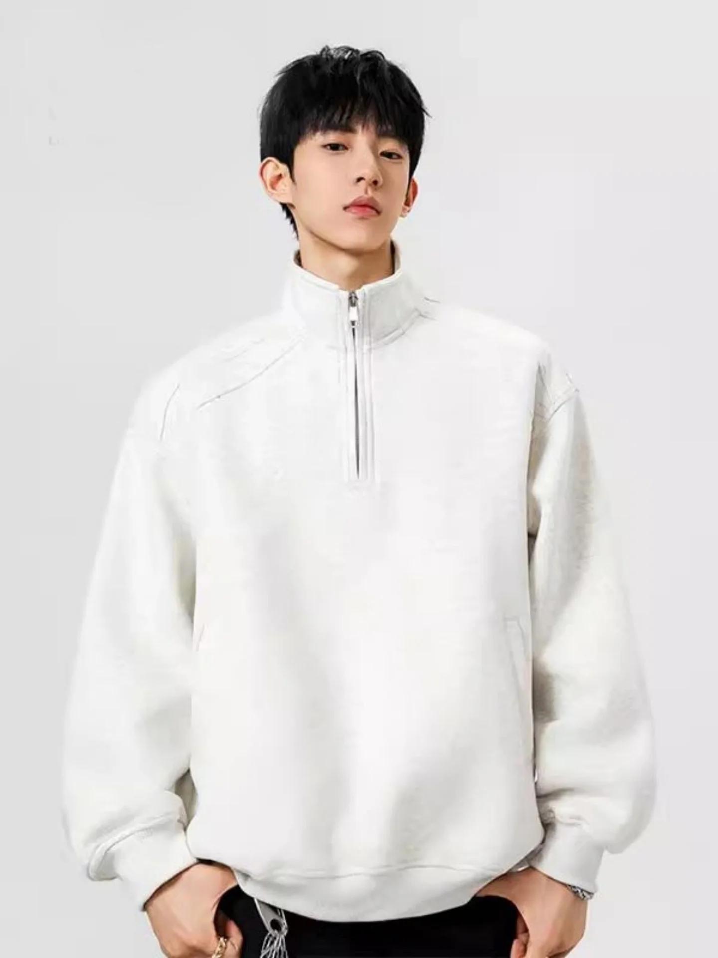 

Heavyweight Hoodie Men's Casual Loose Fit Long Sve f Zip Stand Collar Sweatirt Versatile Base Layer irt for Autumn ...