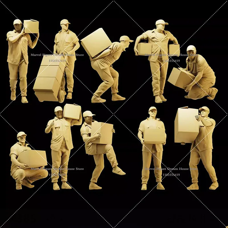 1/64 1/43 1/35 Scale Miniature Scene Doll White Model Un-panited Worker Carrying Boxes Creative Mini Display Decoration Action