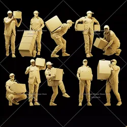 1/64 1/43 1/35 Scale Miniature Scene Doll White Model Un-panited Worker Carrying Boxes Creative Mini Display Decoration Action