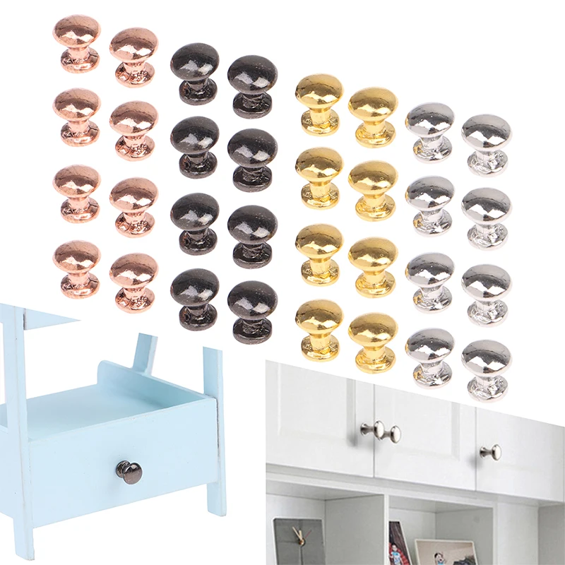 8Pcs 1:12 Dollhouse Doorknob Drawer Handle Cabinet Round Handle Furniture Accessories For Doll House Decor Kids Pretend Play Toy