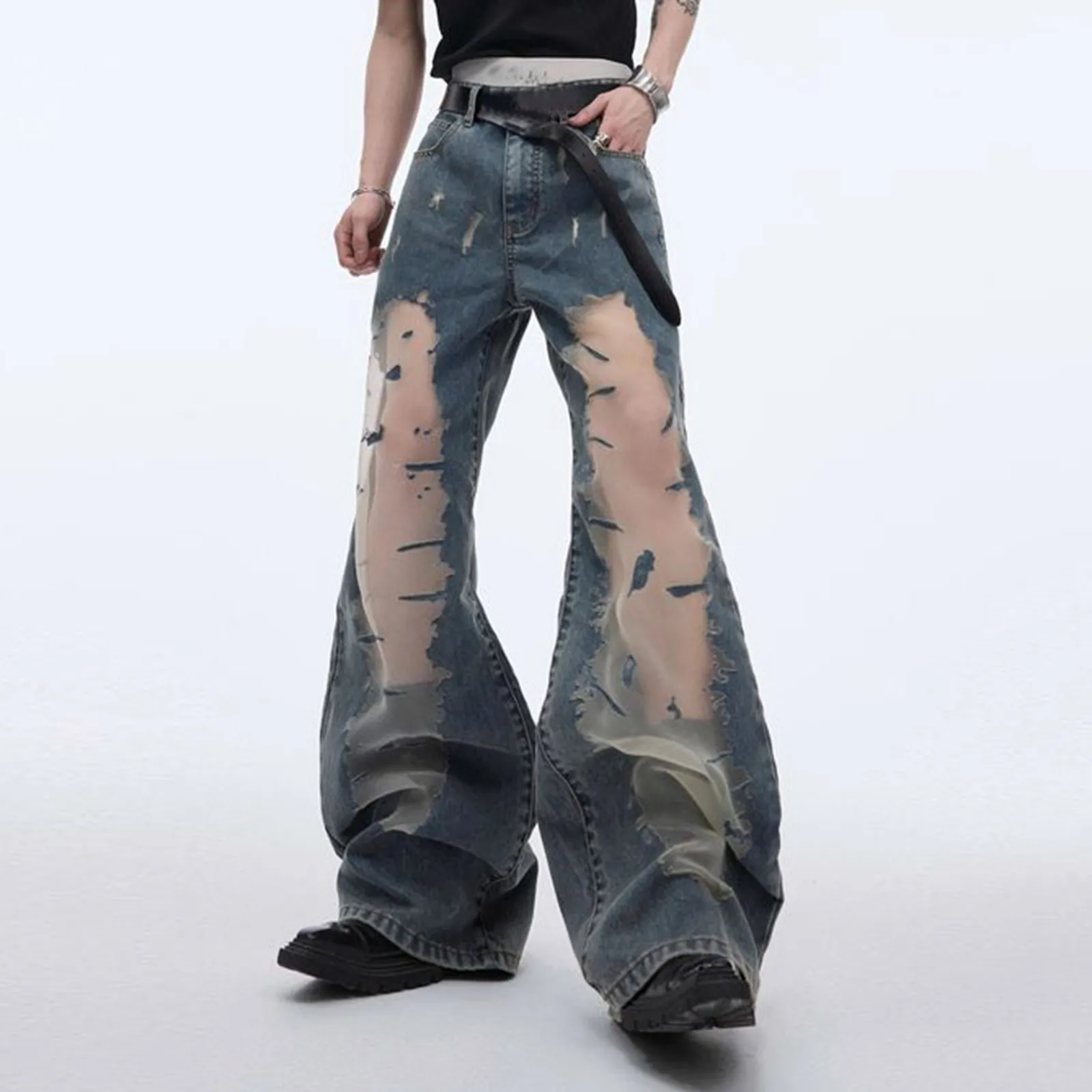 

Women Mesh Patchwork Y2k Jeans Harajuku Oversize Denim Trousers Y2k Jean Pants Vintage Japanese 2000s Style Trashy Clothes