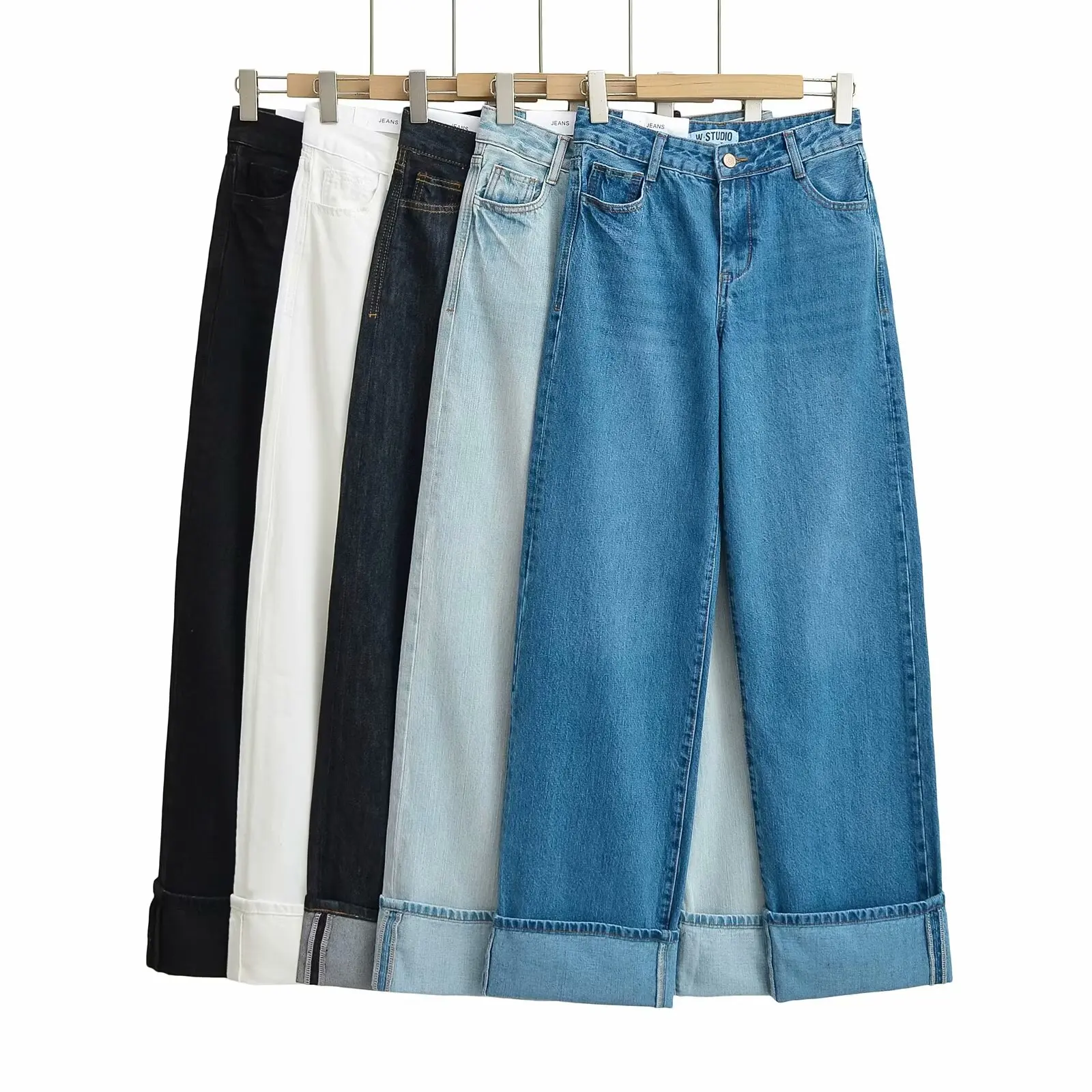

Sweet Spicy Girl Show Figure Cuffed Jeans Casual Hong Kong Style Denim Egg Roll Pants American Retro Floor-Length Pants